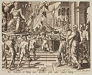Daniel nægter at tilbede Bel by Philips Galle