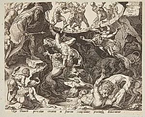 Daniel's accusers cast into the lion's den by Philips Galle