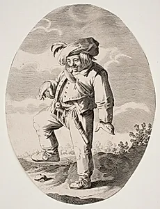 Dansende bonde med en fugl i sin gylp by Nicolaes van Lijnhoven