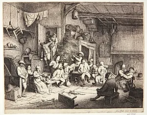 Dansende bønder i en krostue by Adriaen van Ostade