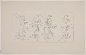 Dansende kvinder i antikt draperi by J.L. Lund