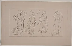 Dansende kvinder i antikt draperi by J.L. Lund