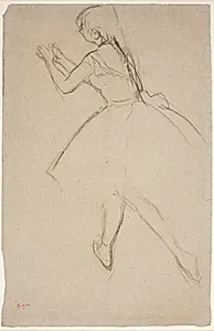 Danser i gåposition med armene strakt frem by Edgar Degas