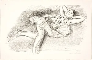 Danserinde, liggende på ryggen med hænderne foldet bag hovedet by Henri Matisse