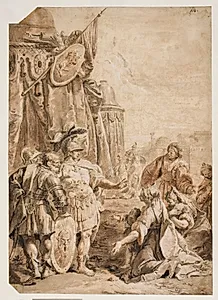 Darius' familie knælende for Alexander den Store by Francesco Fontebasso