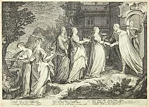 De forstandige jomfruer modtages af Herren by Jan Saenredam