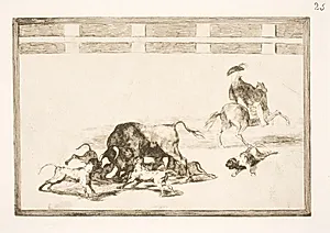 De pudser hundene på tyren by Francisco de Goya