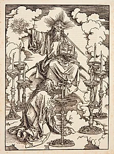 De syv guldlysestager åbenbares for Johannes by Albrecht Dürer