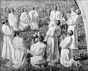 De tilbedende apostle ved Kristi Himmelfart by Niels Larsen Stevns