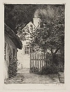 De to huse og frugttræet by Carl Bloch