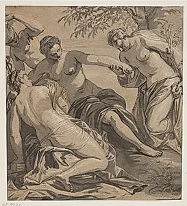 De tre gratier og Merkur, efter Tintorettos maleri i Anticollegio, Dogepaladset, Venedig by Ubekendt