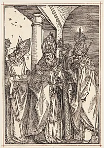 De tre hellige biskopper Nicholaj, Ulrik og Erasmus by Albrecht Dürer
