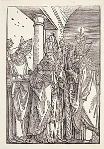 De tre hellige biskopper Nicholaj, Ulrik og Erasmus by Albrecht Dürer