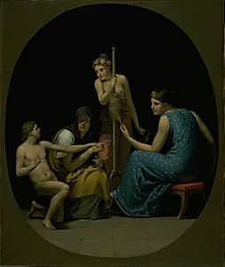 De tre parcer Clotho, Lachesis og Atropos spinder livets tråd by C.W. Eckersberg