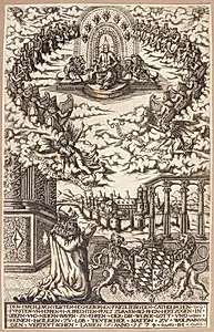 Dedikationsblad med Albrecht V., der knæler for Kristus