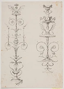 Dekorationsudkast? To montanter? by Jacques François Joseph Saly