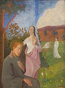Dekorativt billede. Den hellige Frans' vision med de tre hvide jomfruer by G.F. Clement