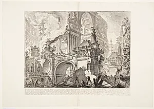 Del af en anselig og storslået havn til brug for de gamle romere, med udsigt til en markedsplads ... by Giovanni Battista Piranesi