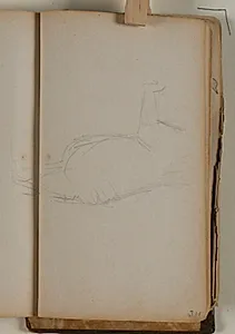 Del af uidentificeret dyrestudie, der går over midten til næste side by Niels Larsen Stevns