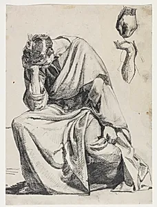 Den angrende Peter. Forarbejde til radering fra 1882 by Carl Bloch