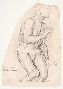 Den antikke statue ’En fisker (’Døende Seneca’)’ set forfra, halvt drejet mod højre by Willem Panneels