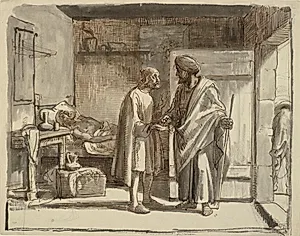 Den barmhjertige samaritan betaler værten by Wilhelm Marstrand