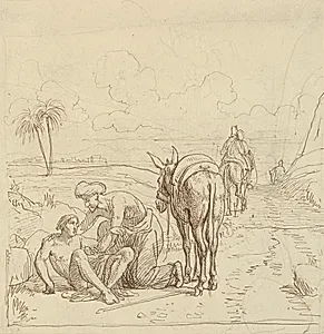 Den barmhjertige samaritan finder den sårede by Wilhelm Marstrand
