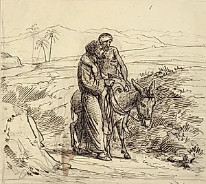 Den barmhjertige samaritan ledsager den sårede by Wilhelm Marstrand