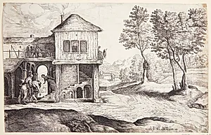 Den barmhjertige samaritaner bringer den rejsende til herberget by Lucas van Uden