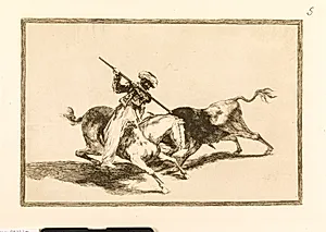Den beåndede Maurer Gazul er den første til at spidde tyre i henhold til reglerne by Francisco de Goya