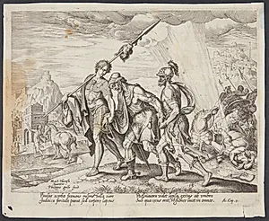 Den blinde Saulus ledes til Damaskus by Philips Galle