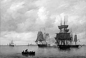 Den danske eskadre under sejl på Københavns rhed