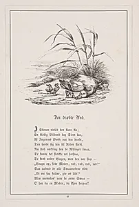 Den dræbte And. Illustration til H.V. Kaalund, "Fabler for Børn" by H.P. Hansen