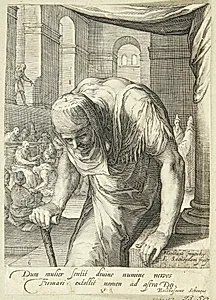 Den forkrøblede gamle dame, som helbredes af Jesus by Jan Saenredam
