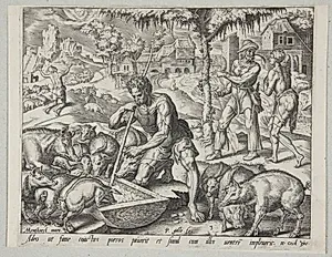 Den fortabte søn som svinehyrde by Philips Galle