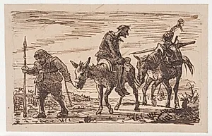 Den gennempryglede Don Quixote føres hjem by Wilhelm Marstrand