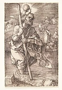Den hellige Christophorus, ansigtet vendt mod højre by Albrecht Dürer
