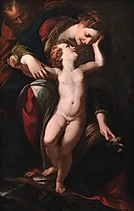 Den hellige Familie. Hvilen på flugten til Ægypten by Giulio Cesare Procaccini