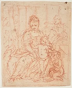 Den hellige familie med Johannes Døberen som barn og et lam by Giuseppe Diamantini