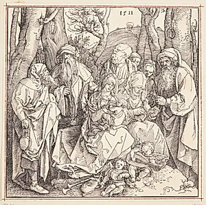 Den hellige familie med musicerende engle by Albrecht Dürer