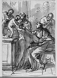 Den hellige familie med Sankt Anna og Joachim (?) by Ubekendt