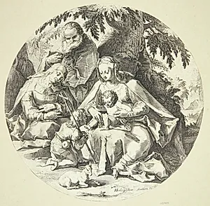 Den hellige familie med Sankt Elisabeth og barnet Johannes by Jacob Matham