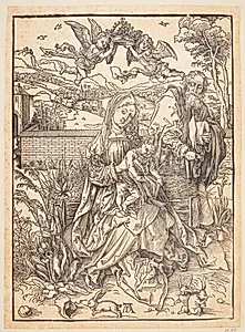 Den hellige familie med tre harer by Albrecht Dürer