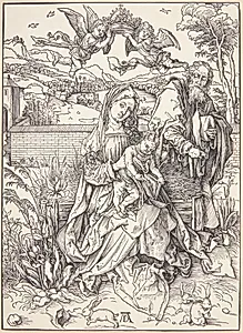 Den hellige familie med tre harer by Albrecht Dürer