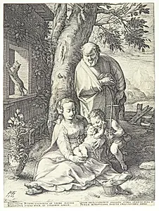 Den Hellige Familie og Johannes Døberen by Hendrick Goltzius