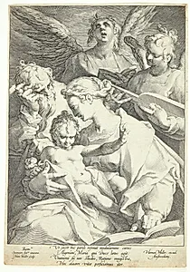 Den hellige familie og to musicerende engle by Jan Harmensz. Muller