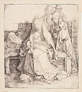 Den hellige familie, seks personer by Albrecht Dürer