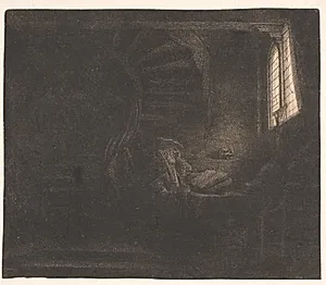 Den hellige Hieronymus i et mørkt værelse by Rembrandt van Rijn