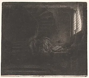 Den hellige Hieronymus i et mørkt værelse by Rembrandt van Rijn