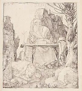 Den hellige Hieronymus ved et stynet piletræ by Albrecht Dürer